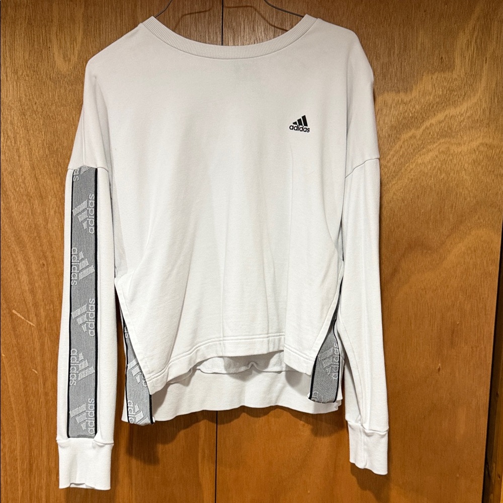 Adidas White Shirt with Gray Sleeve Details
